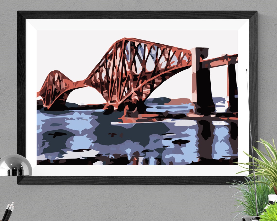 Forth Rail Bridge Red Cantilever Pop Art Illustration Poster
