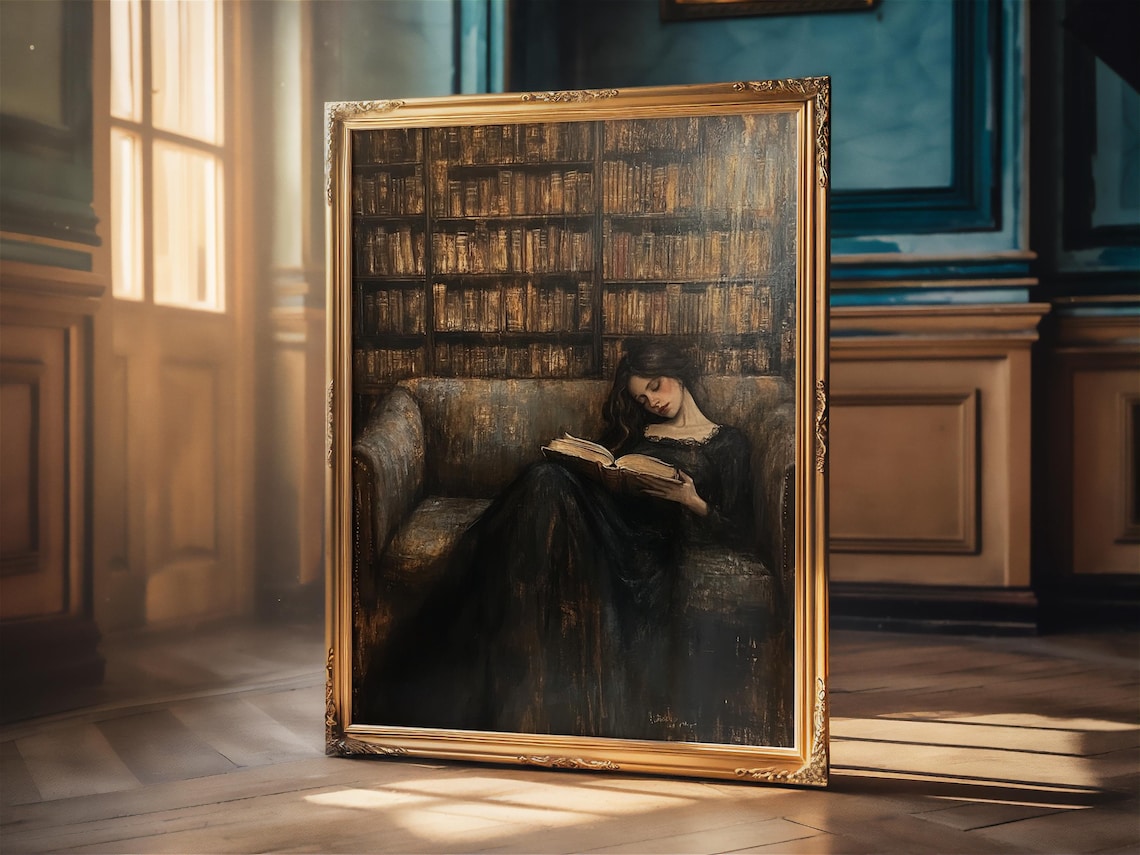 Victorian Woman Reading Book, Dark Academia Poster - Image 2