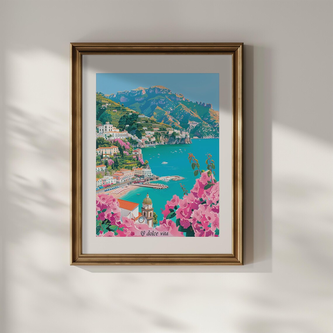Dolce Vita Amalfi Coast Italy Travel Poster Pink Bougainvillea - Image 2