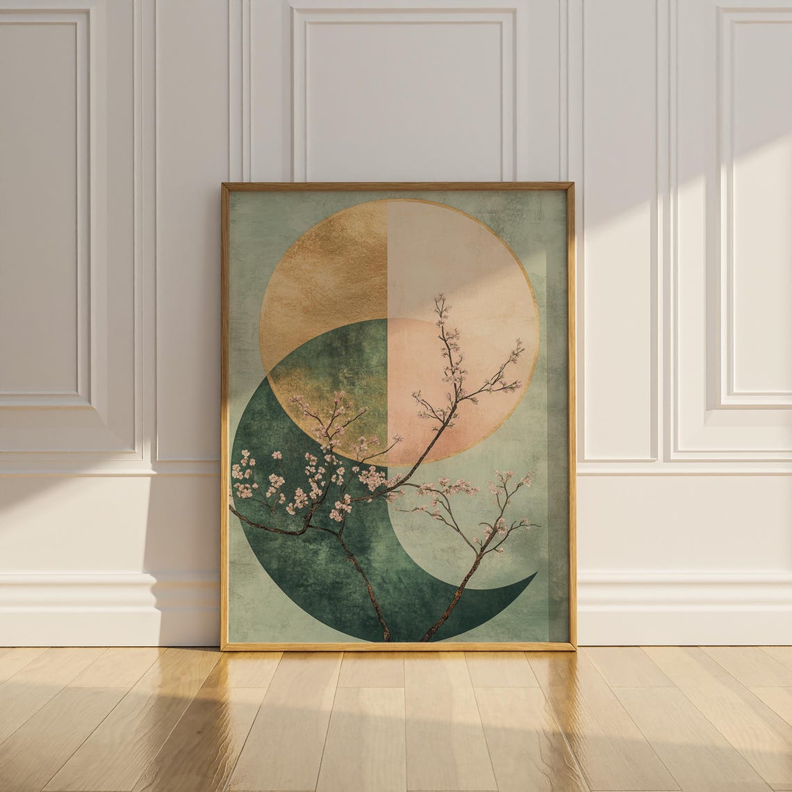 Cherry Blossom Branch and Crescent Moon Japandi Minimalist Poster - Image 3