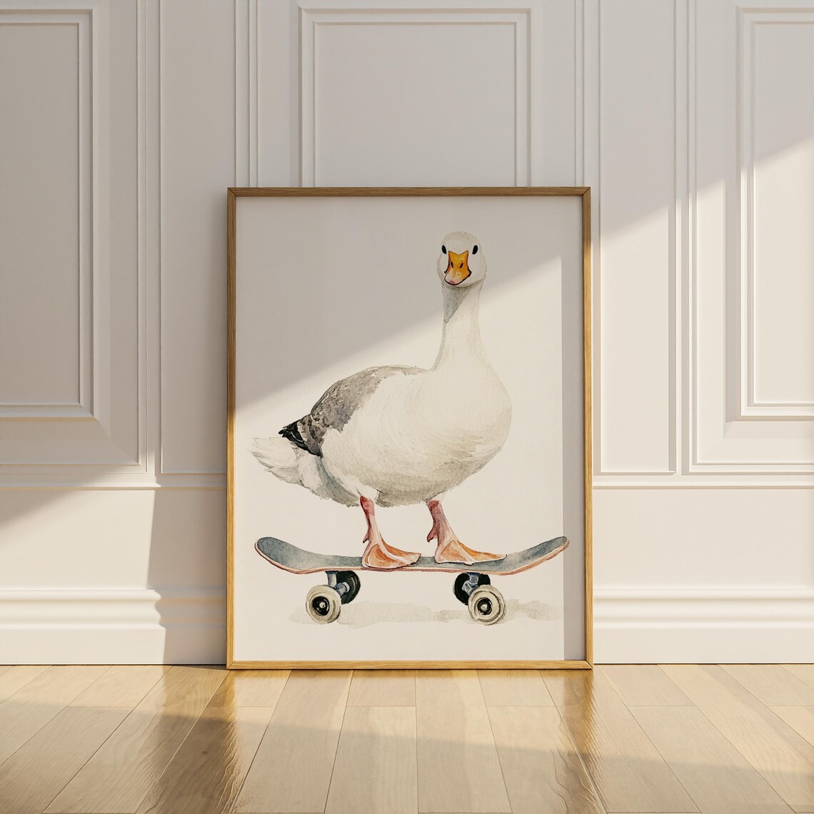 Silly Goose Riding Skateboard Watercolor Kids Nursery Room Art Poster - Image 3