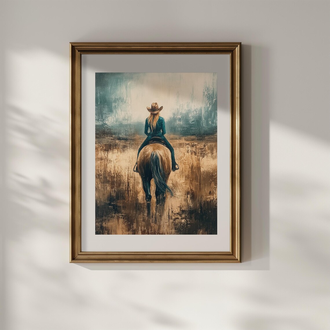 Cowgirl Riding Horse Wall Art Vintage Boho Cowboy Wall Decor Oil Painting Modern Farm House Western Poster - Image 3