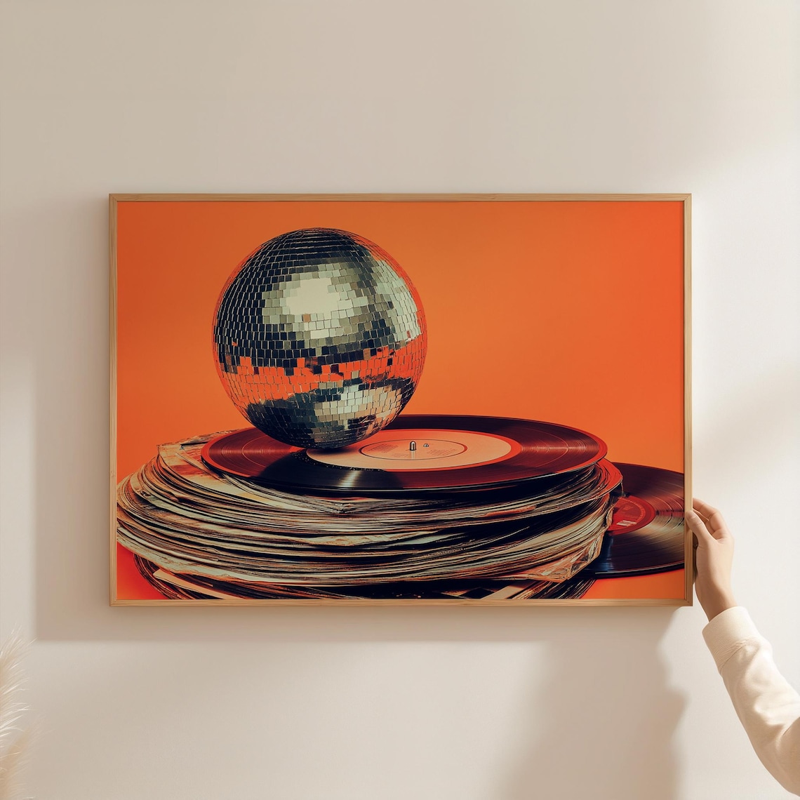 Disco Ball Vinyl Records Vintage Retro Poster