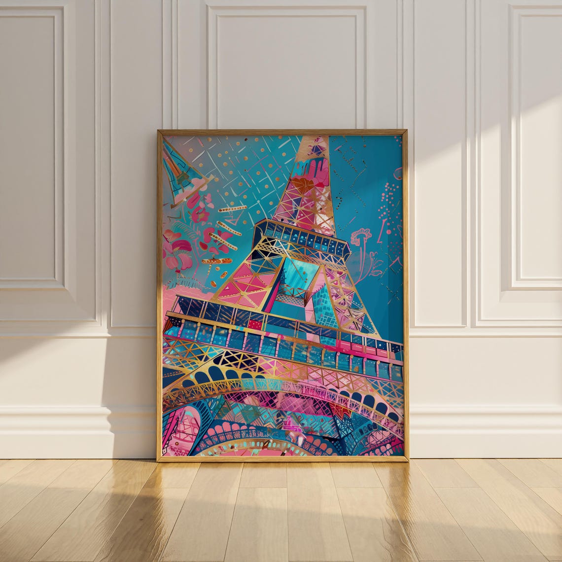 Pop Art Eiffel Tower Poster Bold Turquoise Pink Gold Paris Decor - Image 2