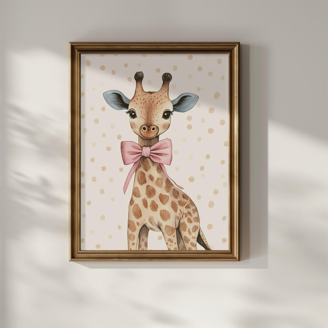 Cute Baby Giraffe With Pink Bow Polka Dot Nursery Wall Art Poster - Image 3