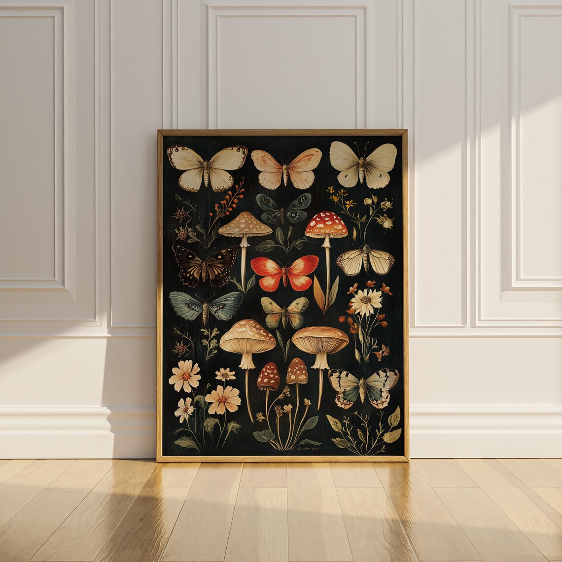 Butterfly Mushroom Wildflower Botanical Chart Dark Academia Poster - Image 2