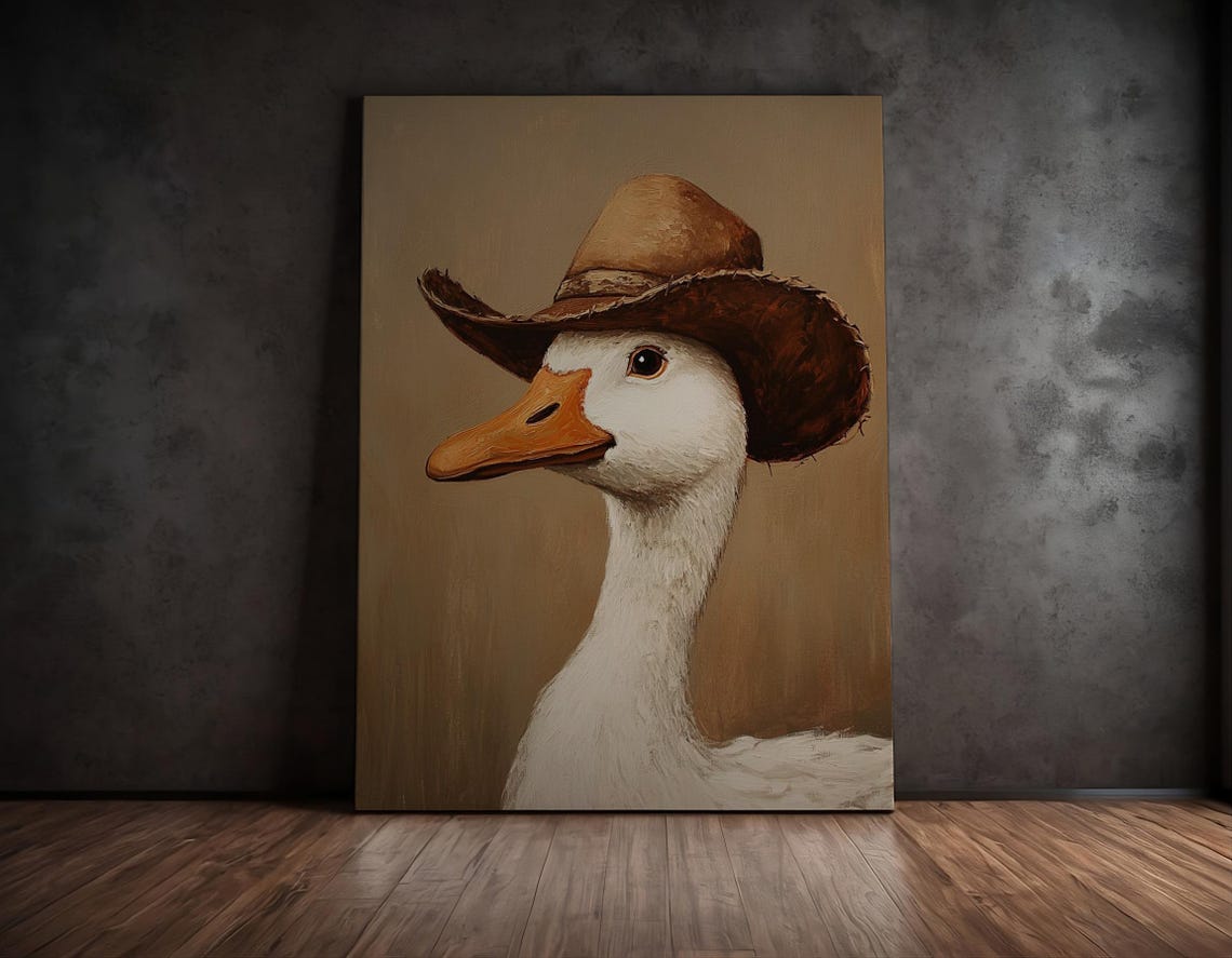 Silly Cowboy Goose Print Funny Cute Goose Wall Art Kids Room Nursery Wall Decor Oil Painting Cowboy Hat Western Cowgirl Matte - Image 3