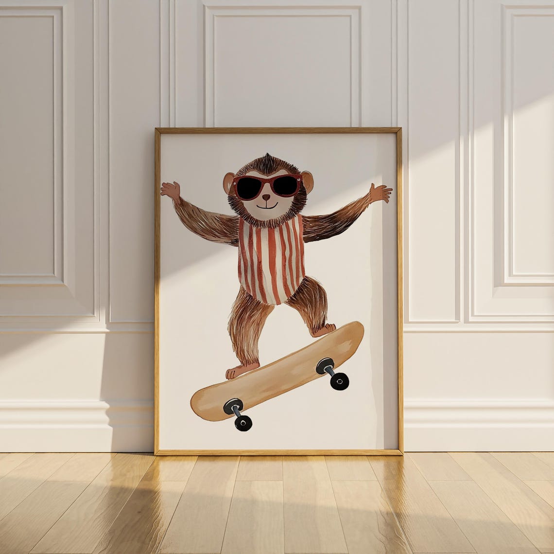 Playful Monkey Skater With Red Sunglasses Kids Nursery Wall Art Poster - Image 3