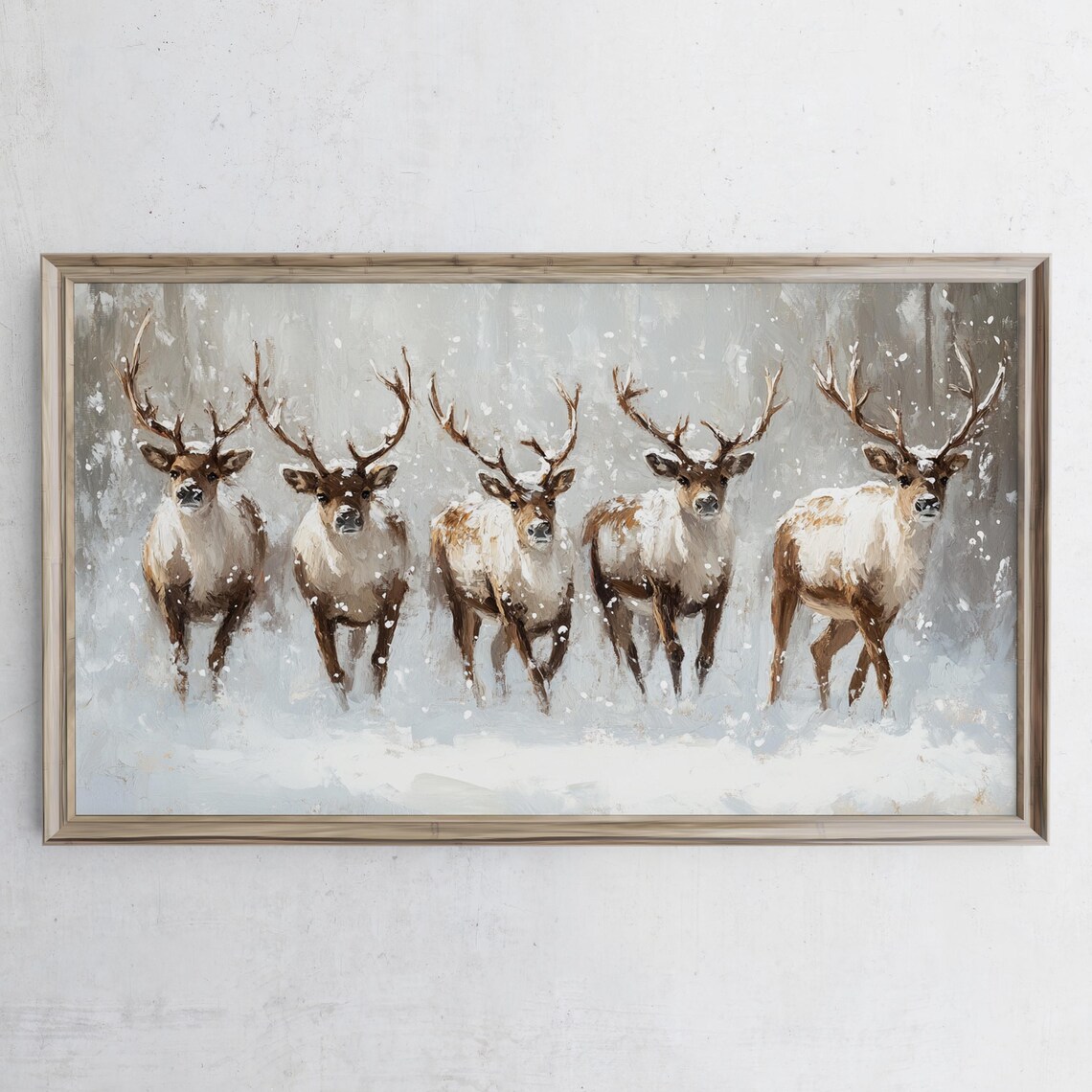 Vintage Reindeer Christmas Art Print, Rustic Holiday