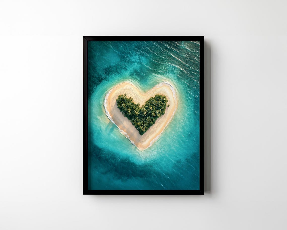 Heart Shaped Tropical Island Aerial Turquoise Ocean Love Poster - Image 2