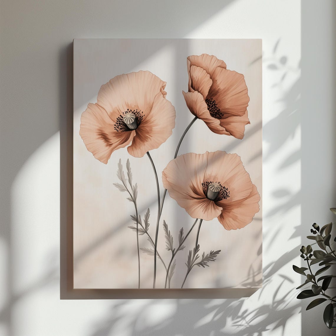 Minimalist Blush Poppies Trio Cream Japandi Botanical Art Poster - Image 3