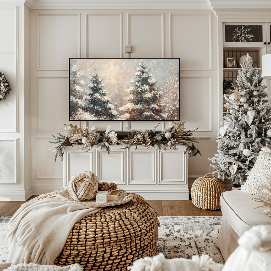 Snowy Pine Trees Vintage Winter Forest Oil Painting Christmas Poster - Image 3
