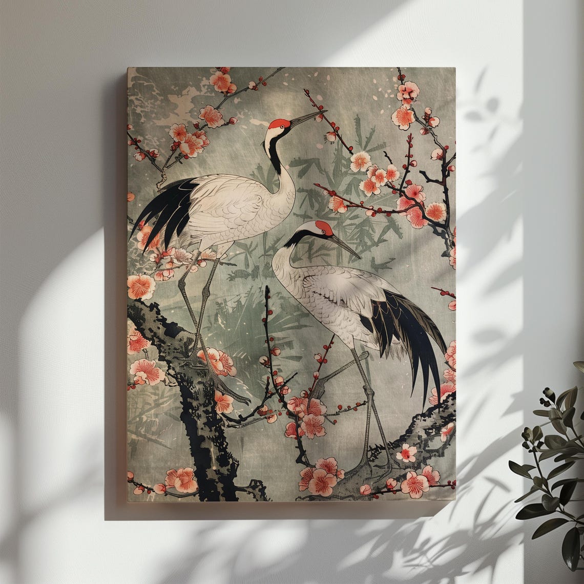 Red Crowned Cranes Among Cherry Blossoms Japanese Style Art Poster - Image 3