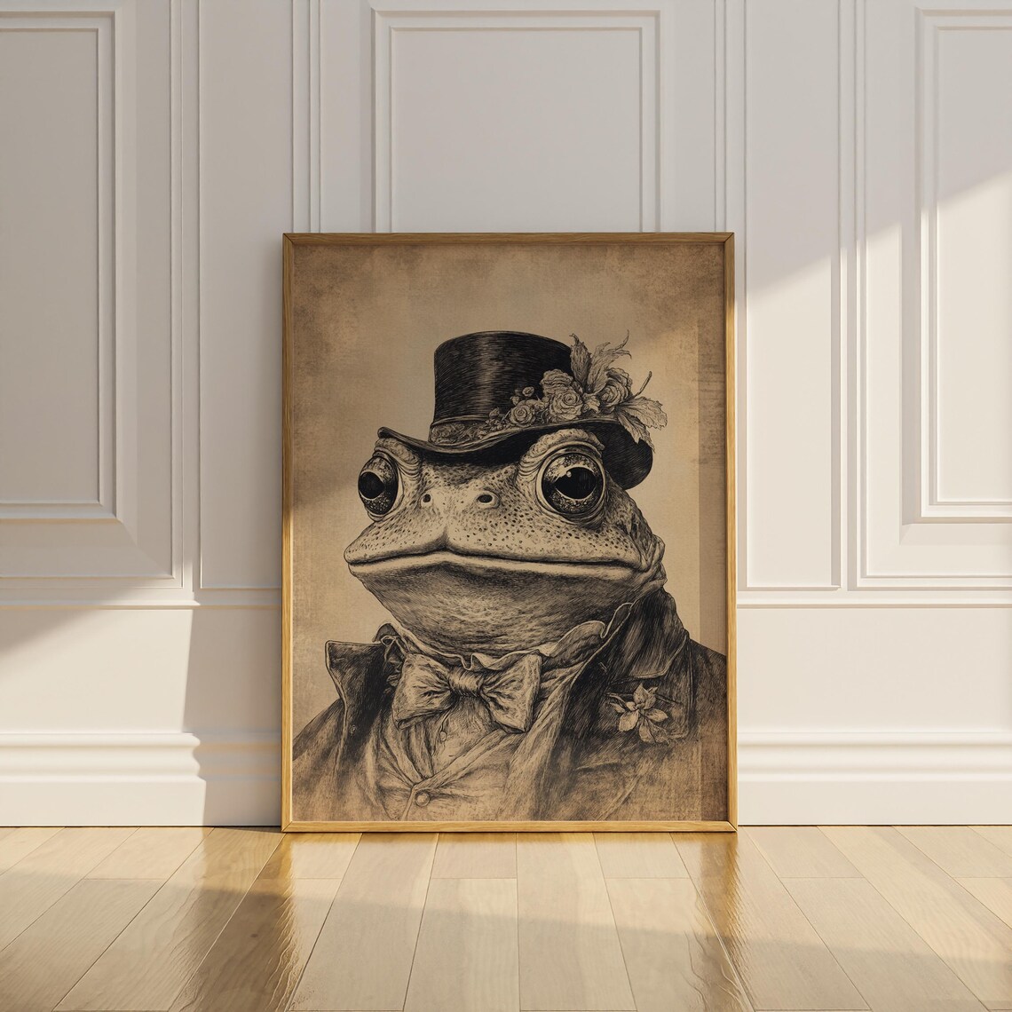 Toad in Top Hat and Bow Tie Sepia Engraving Portrait Vintage Poster - Image 3