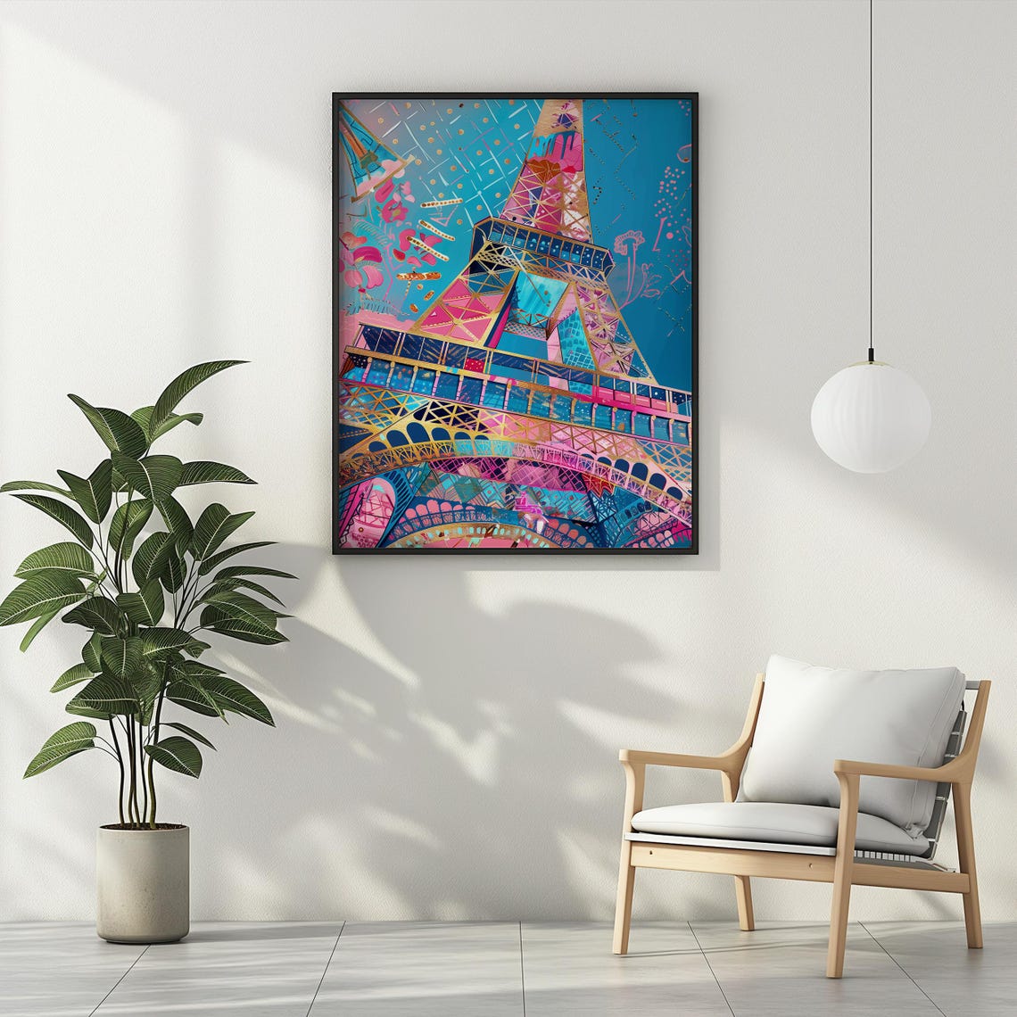 Colorful Eiffel Tower Poster Abstract Paris Landmark Blue Pink Art - Image 3