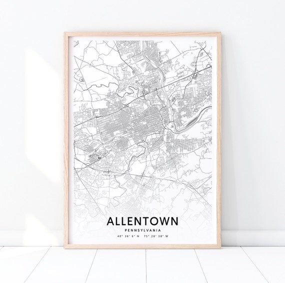 Allentown Map Print Pennsylvania Usa Art Poster City Street Road Modern Wall Gift Home Office Decor