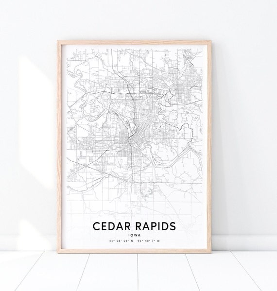 Cedar Rapids Map Print Iowa Usa Art Poster City Street Road Modern Wall Home Office Decor