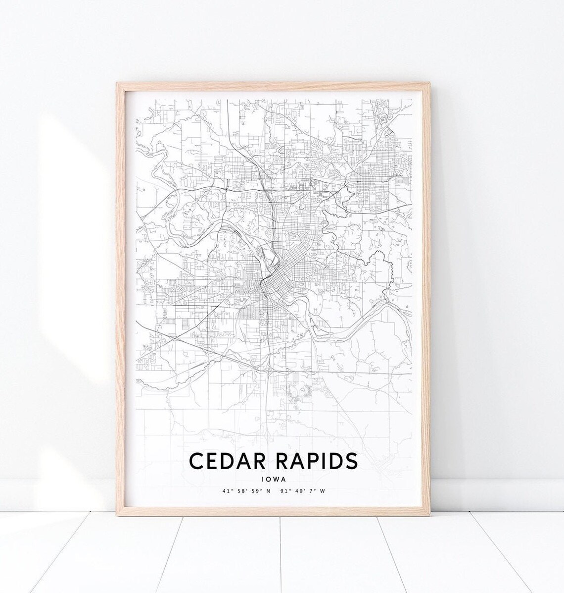 Cedar Rapids Iowa City Street Road Map Minimalist Modern Poster
