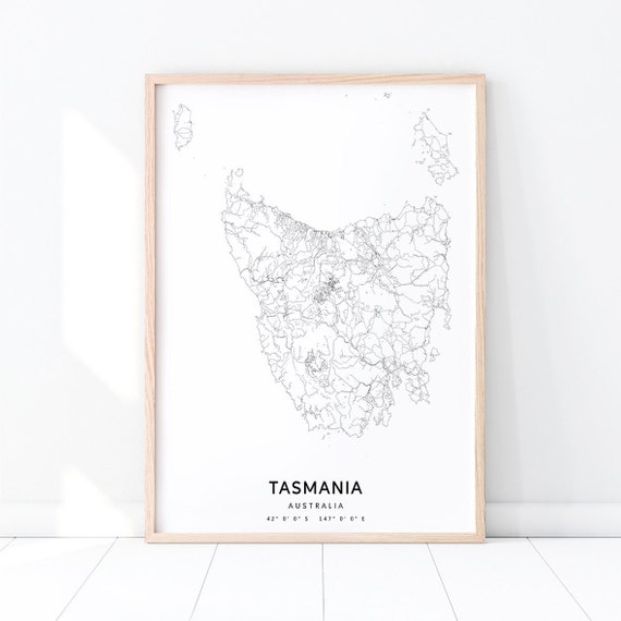 Tasmania Map Print, Modern Minimalist Travel Poster