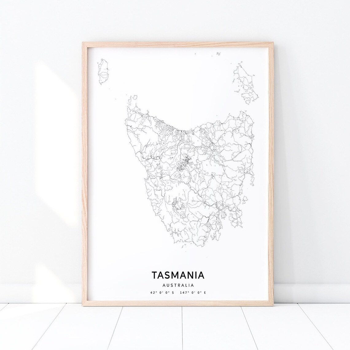 Tasmania Map Print, Modern Minimalist Travel Poster
