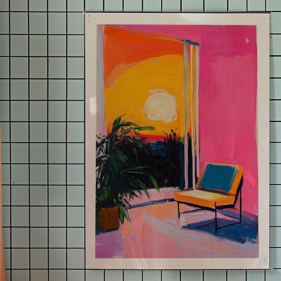 Pink Sunset Art Print Kitsch Living Room Decor