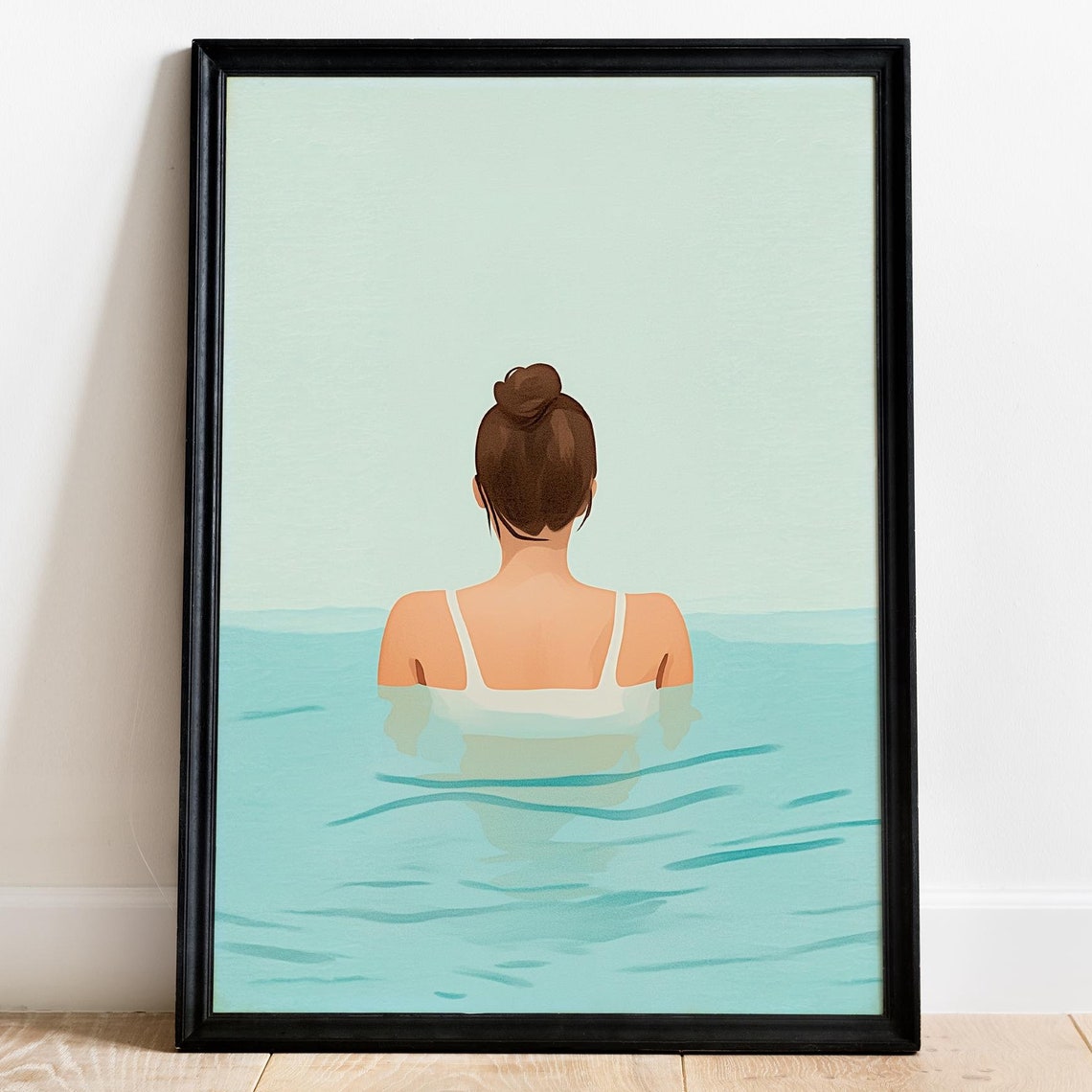 Mother Swimming In Ocean Pastel Watercolor Motherhood Wall Art