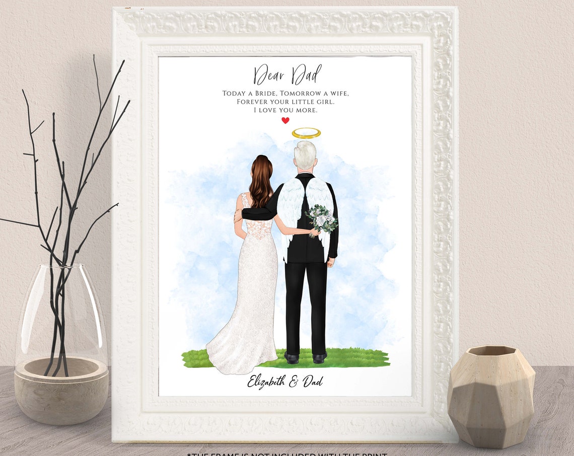 Wedding Memorial Print Dear Dad Bride With Angel Father In Heaven