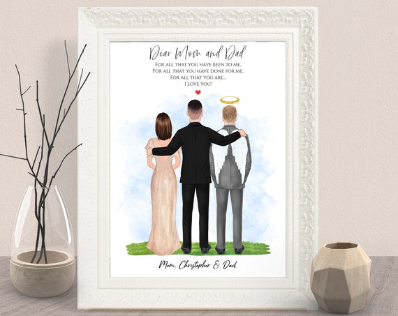 Groom with Mom and Dad in Heaven Memorial Wedding Gift Poster
