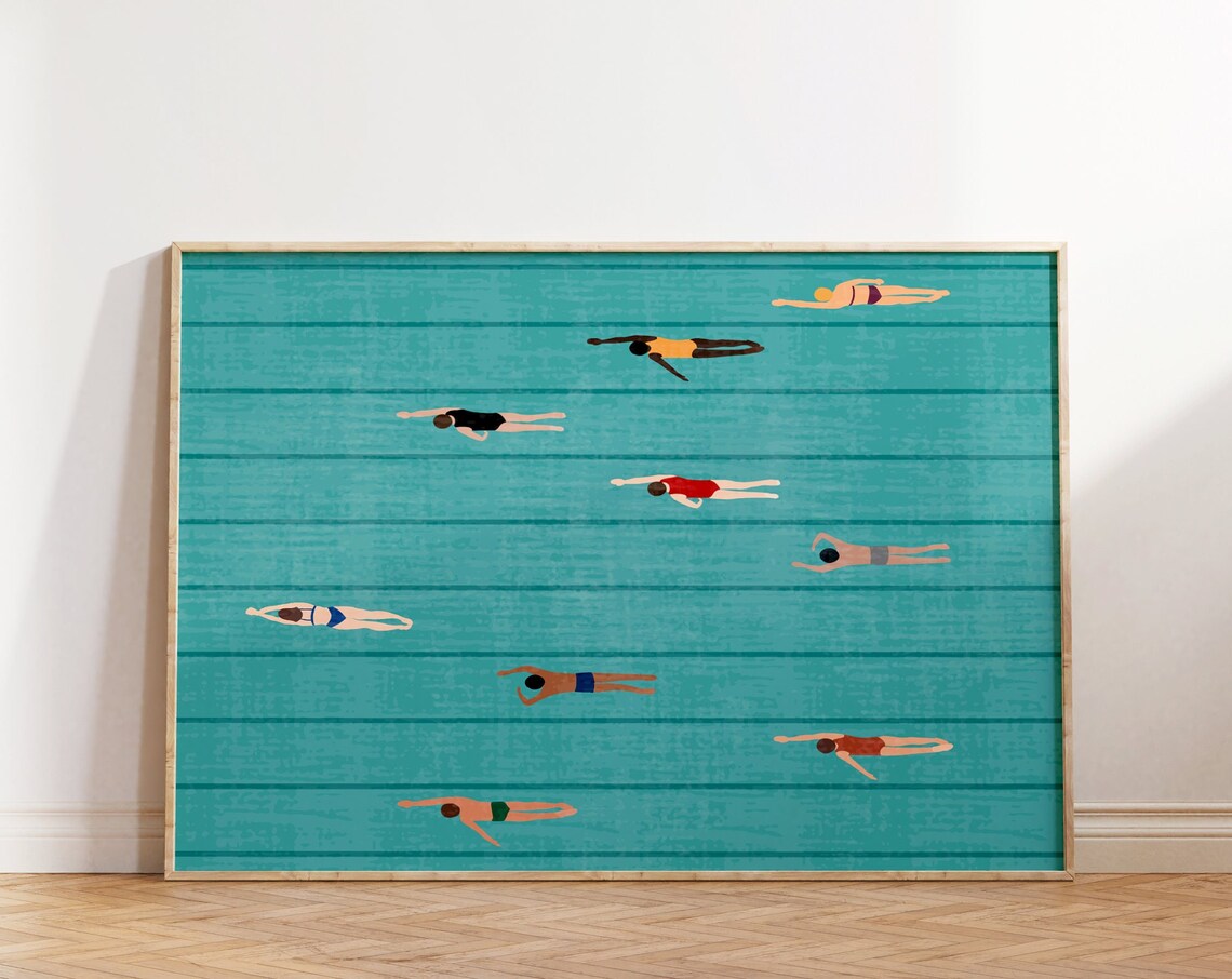 People Swimming in the Pool Summer Art Print - Image 4