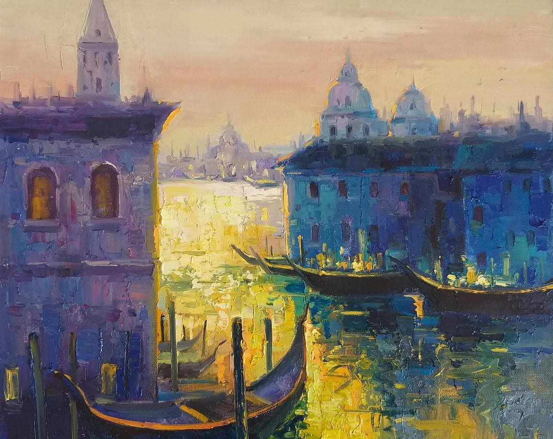 Venice Italy Grand Canal Gondolas Sunset Golden Glow Travel Poster