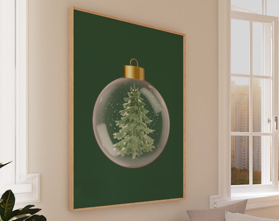 Christmas Bauble Snow Globe Pine Tree Sage Green Holiday Poster - Image 5