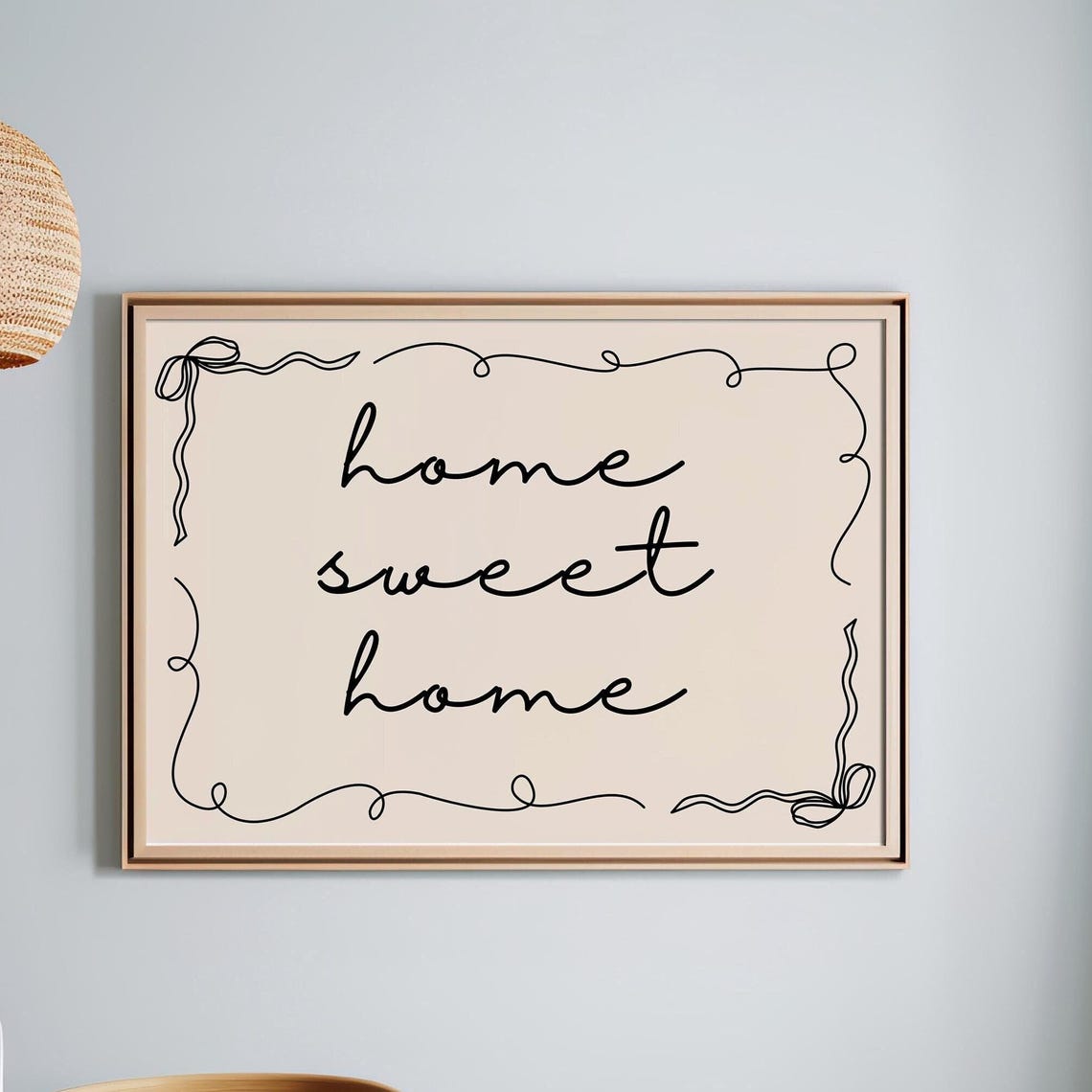 Home Sweet Home Neutral Handwritten Ribbon Border Dorm Decor Print