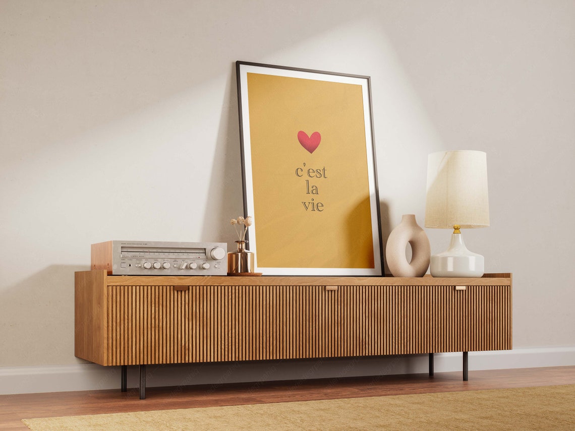 Cest La Vie Red Heart Mustard Yellow French Love Minimal Poster - Image 2