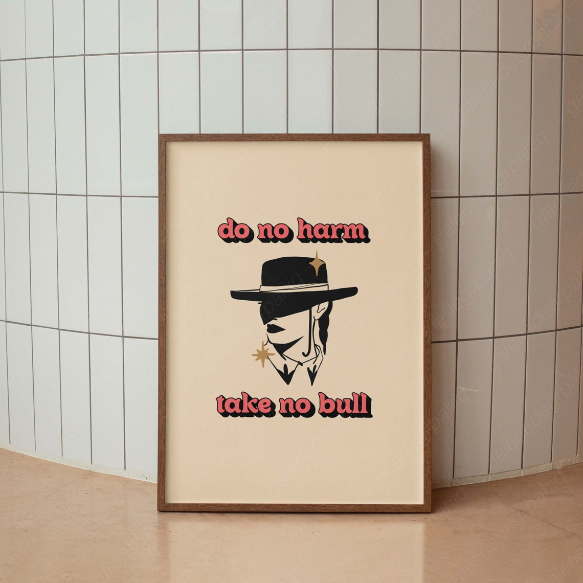 Do No Harm Take No Bull Cowgirl Hat Retro Western Typography Poster