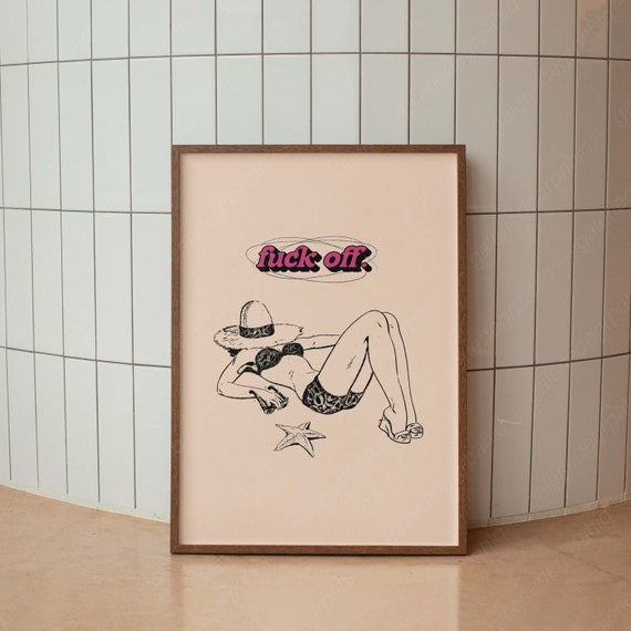 Retro Beach Girl Sunbathing Cheeky Quote Humor Typography Poster