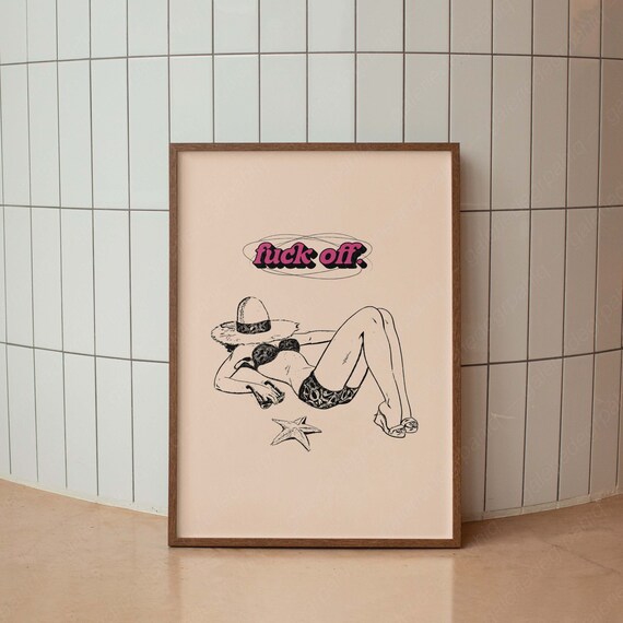 Wall Art F Off Funny Vintage Girl Poster Minimal Typography Poster Cute Print Bedroom Living Room Home Decor
