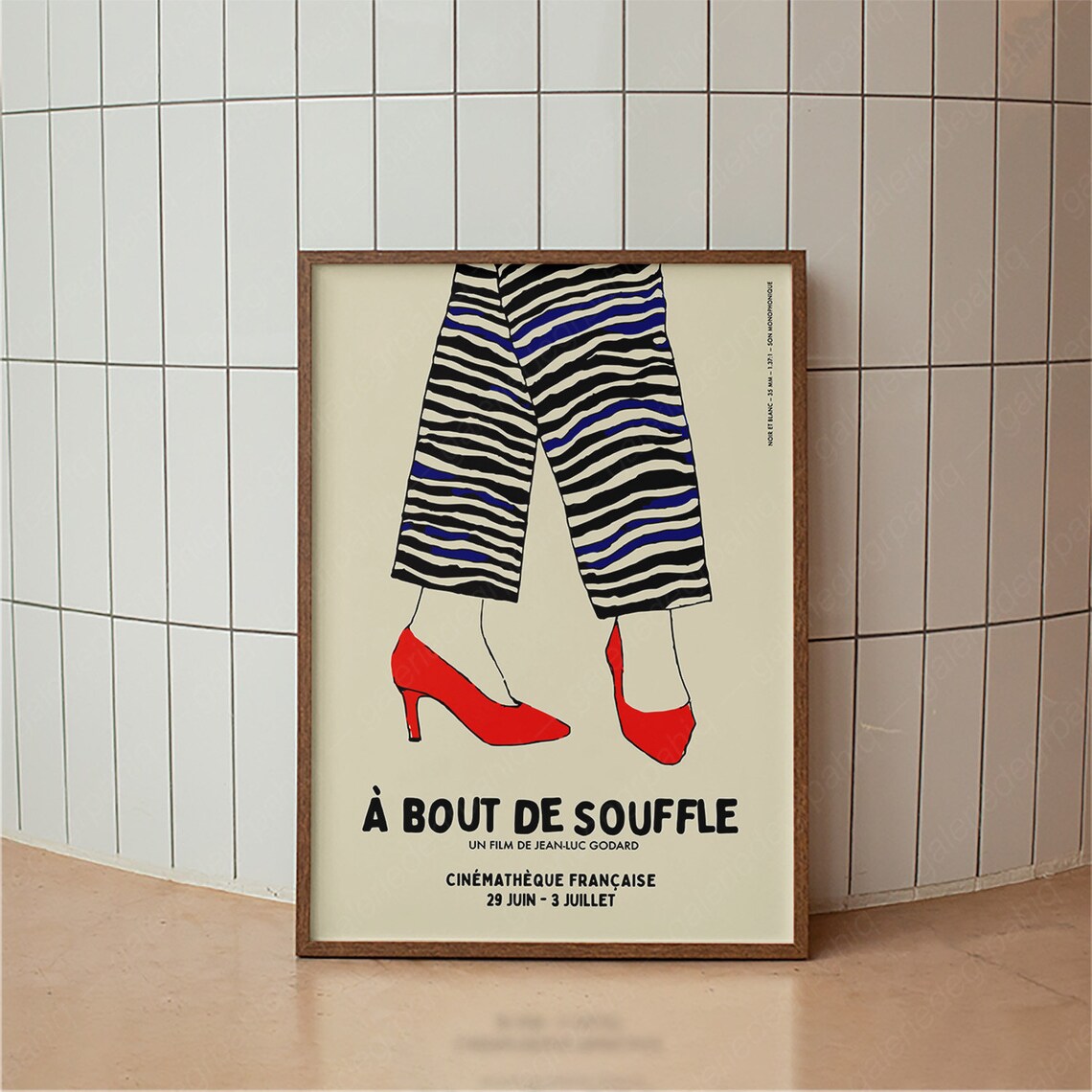 Retro French Film Poster, Mid Century Typography Print