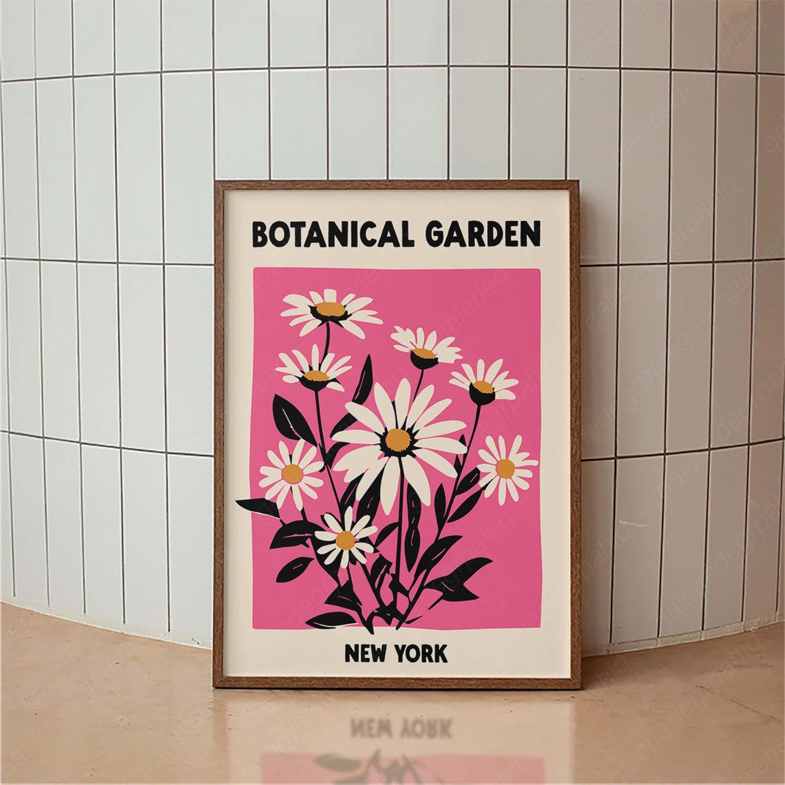 New York Botanical Garden White Daisy Flower Pink Background Poster