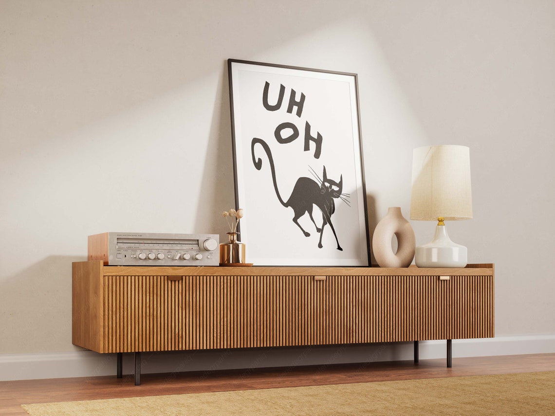 Uh Oh Startled Black Cat Funny Halloween Quote Minimalist Art Poster - Image 2