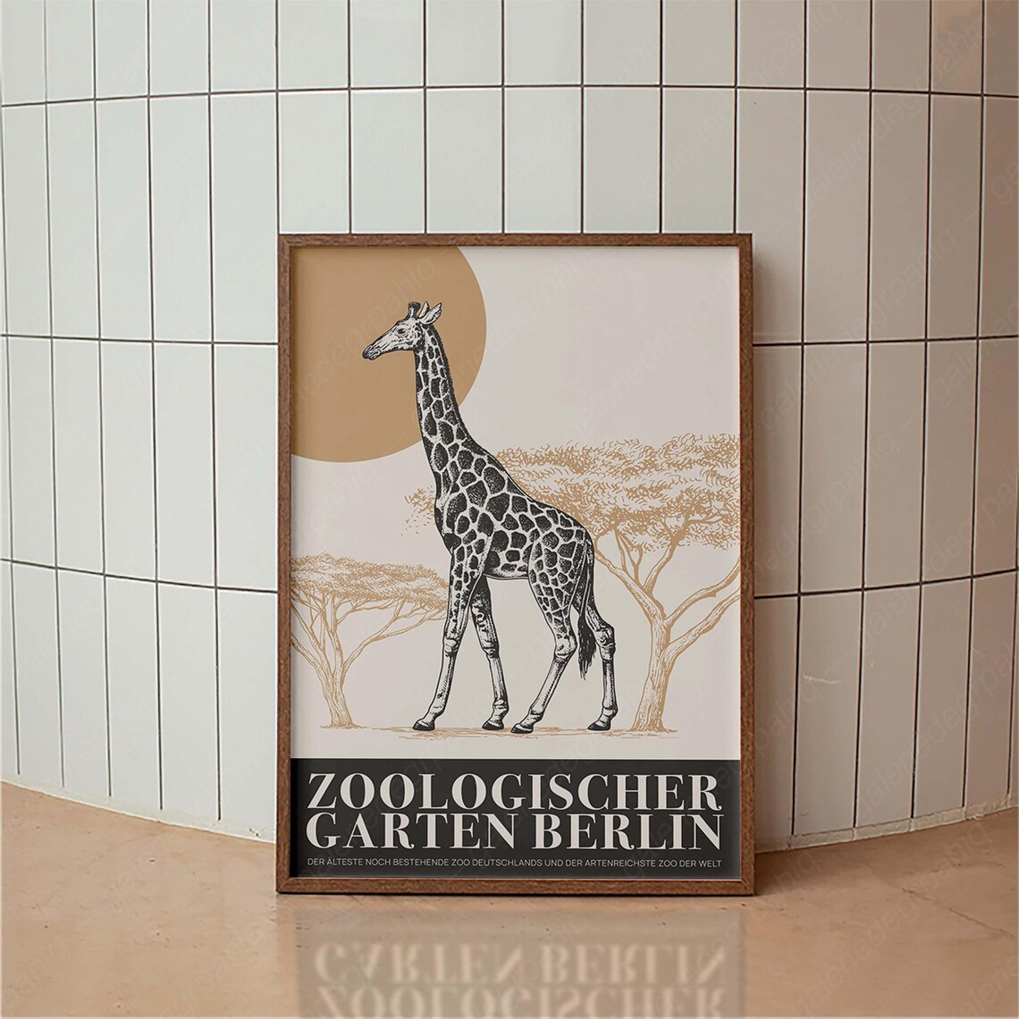 Berlin Zoo Giraffe Poster, Mid-Century Modern Print