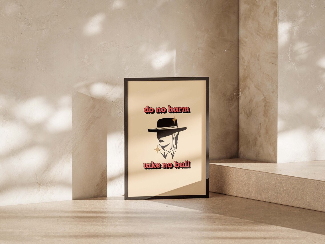 Do No Harm Take No Bull Cowgirl Hat Retro Western Typography Poster - Image 4