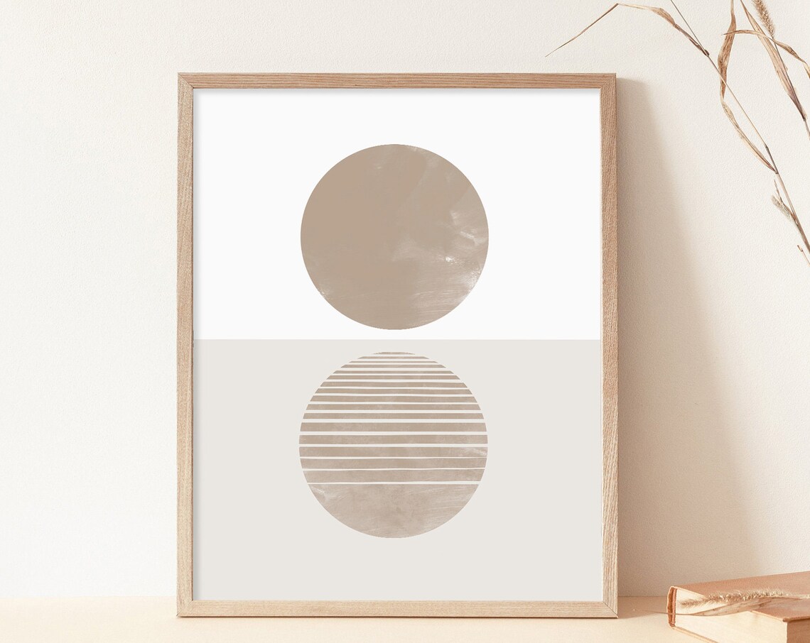 Abstract Sunset Print, Beige Boho Mid-Century