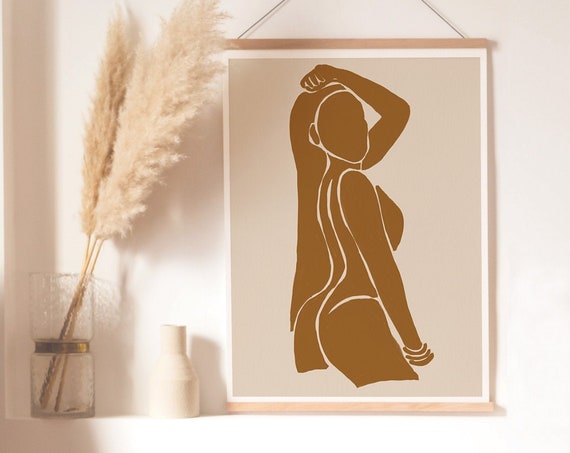 Woman Figure Poster Boho Decor Minimalist Painting Woodcut Print Neutral Wall Art Painting Print Print Abstract Print