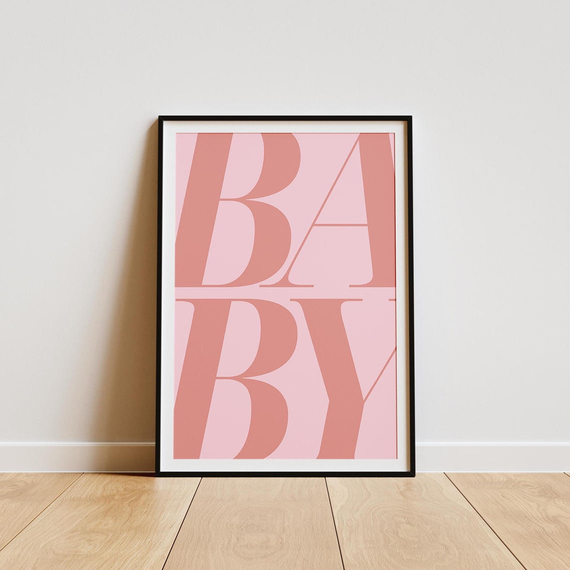 Baby Bold Typography Poster Pink Minimalist Nursery Wall Statement Art