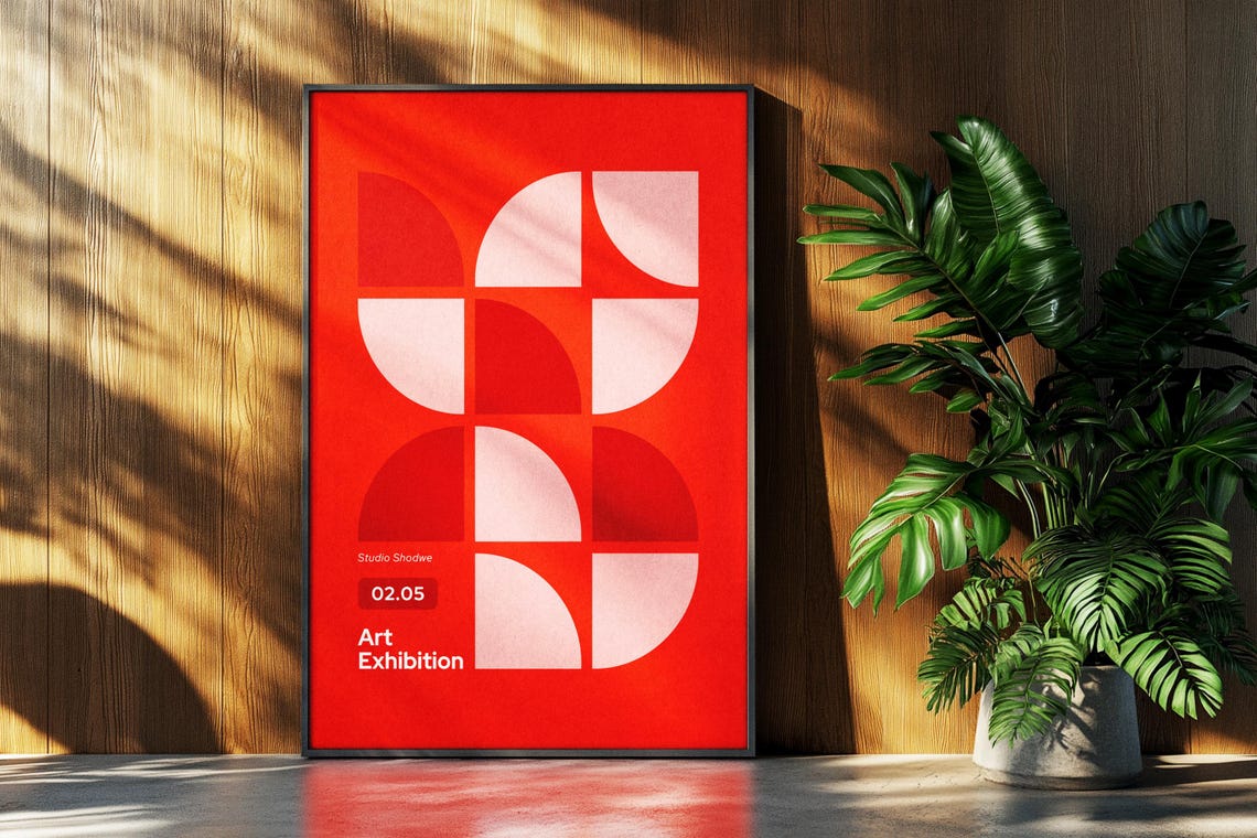 Red Mid Century Modern Geometric Art Exhibition Poster 02.05 Minimal - Image 2