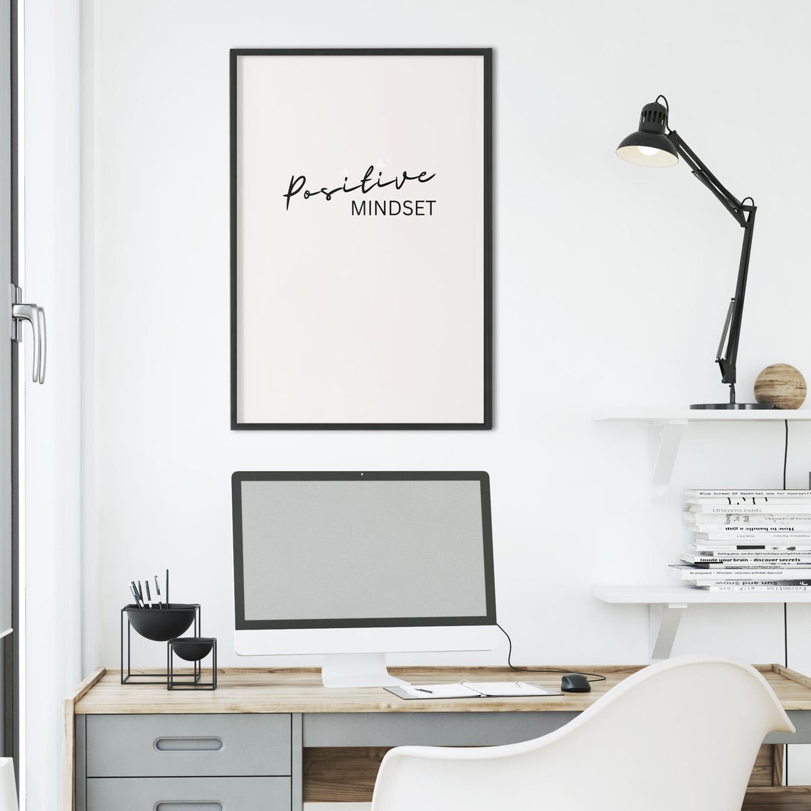 Positive Mindset Minimalist Script Poster Elegant Cream Statement - Image 3