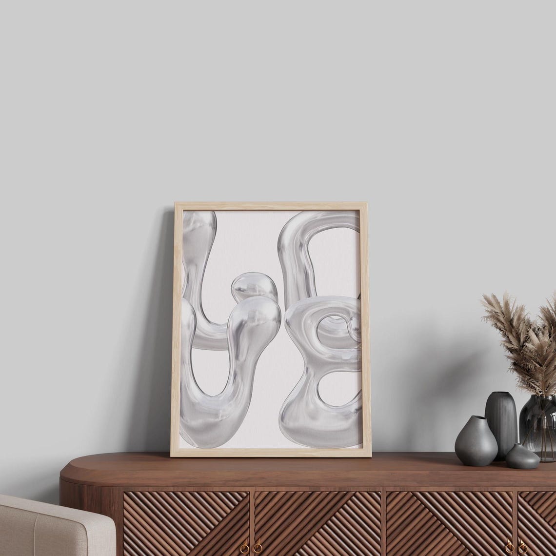 Liquid Chrome LOVE Lettering 3D Abstract Silver Fluid Art Poster - Image 4