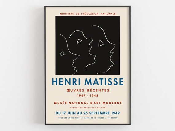 Henri Matisse Exhibition Poster Oeuvres Recentes Musee National Dart Museum Wall Art Line Drawing Print Linecut Home Decor Artist Gifts