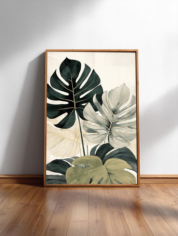 Variegated Monstera Japandi Botanical Poster Neutral