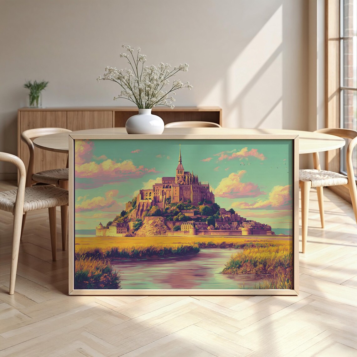 Mont Saint Michel Abbey Island Colorful Pop Art Watercolor Travel Poster